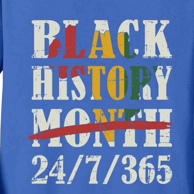 Black History Month 24/7/365 With African Map Flag Gift Kids Long Sleeve Shirt