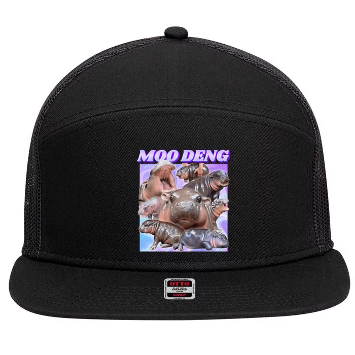 Baby Hippo Moo Deng 7 Panel Mesh Trucker Snapback Hat