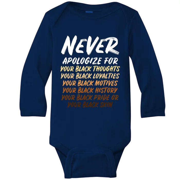 Black History Month Not Sorry For Being Black Baby Long Sleeve Bodysuit