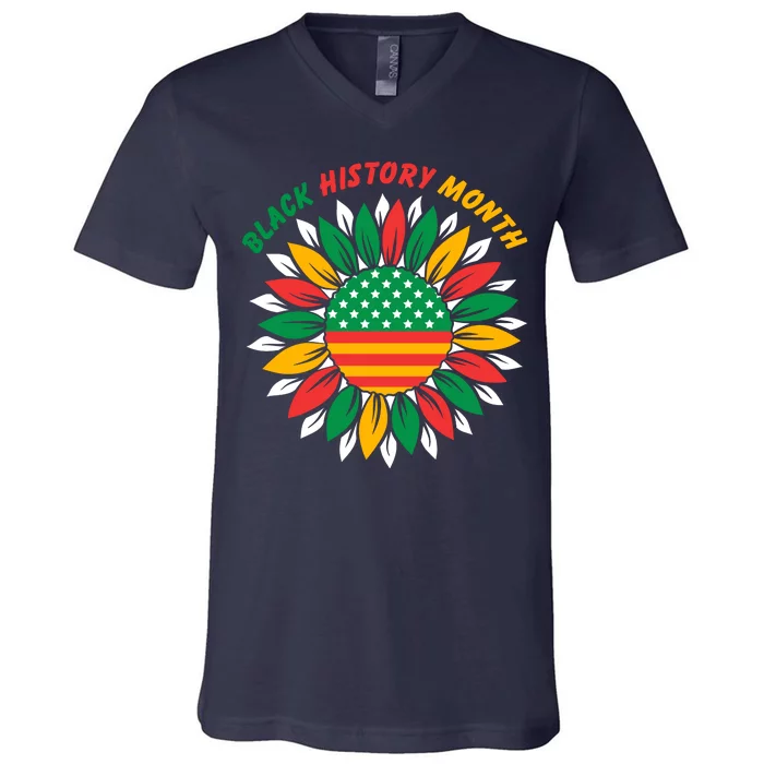 Black History Month Sunflower Flag V-Neck T-Shirt