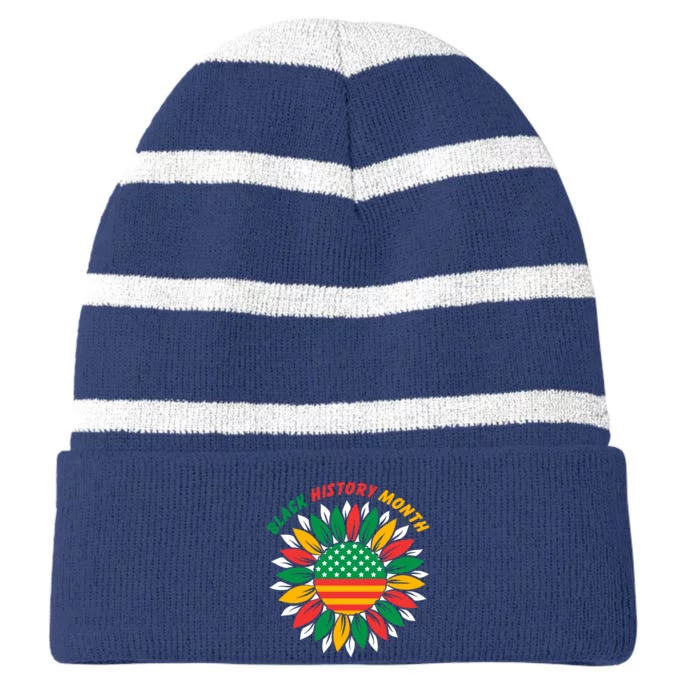 Black History Month Sunflower Flag Striped Beanie with Solid Band