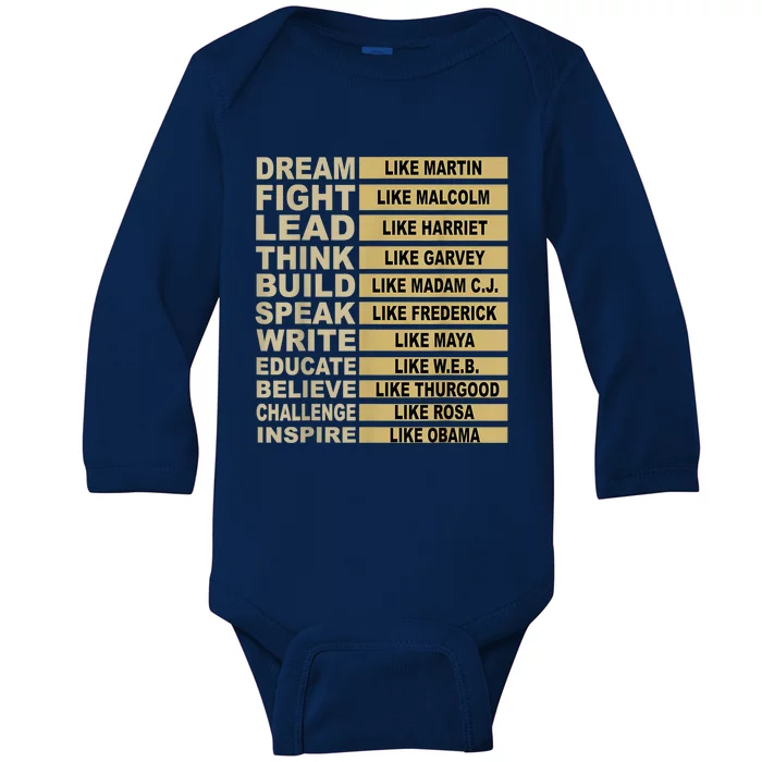 Black History Month Influential Inspirational Leaders Gift Baby Long Sleeve Bodysuit