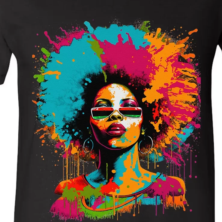 Black History Month African American Black Queen Juneteenth V-Neck T-Shirt