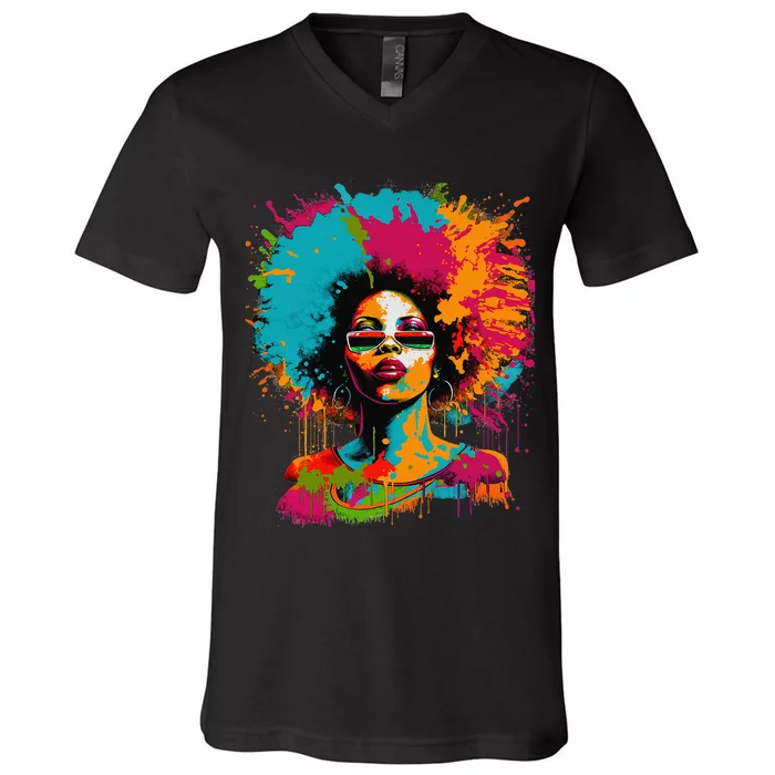 Black History Month African American Black Queen Juneteenth V-Neck T-Shirt