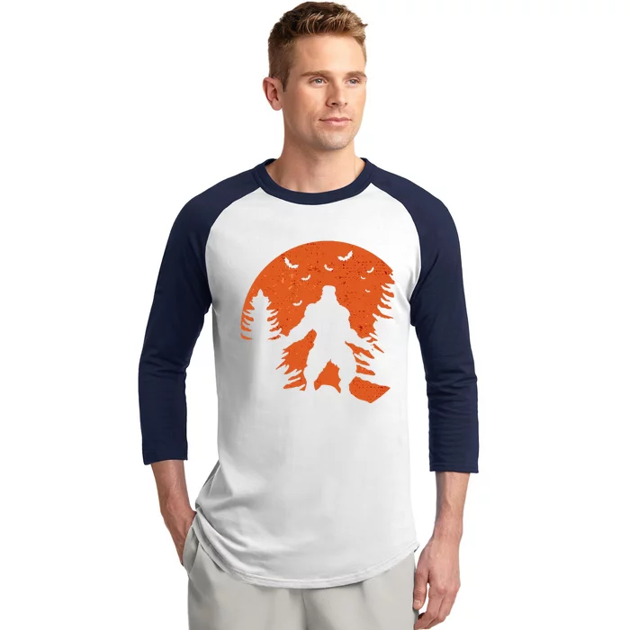 Bigfoot Halloween Moon Vintage Costume Sasquatch Yeti Gift Funny Baseball Sleeve Shirt