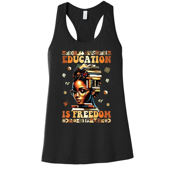 Black History Month Shirts Education Is Freedom Teacher Women's Racerback Tank