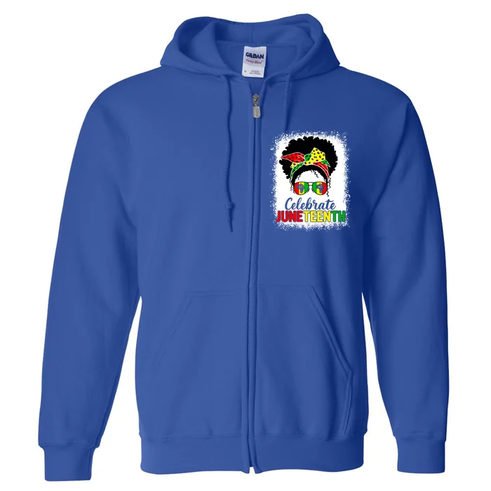 Black History Messy Bun Celebrate Juneteenth Indepedence Day Gift Full Zip Hoodie