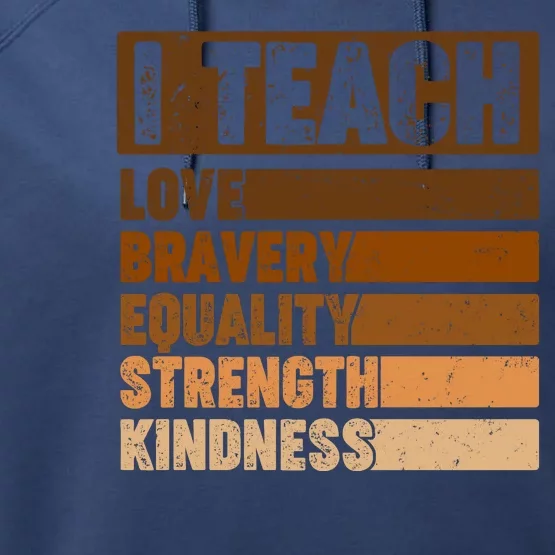 Black History Month I Teach Love Bravery Equality Strength Kindness Performance Fleece Hoodie