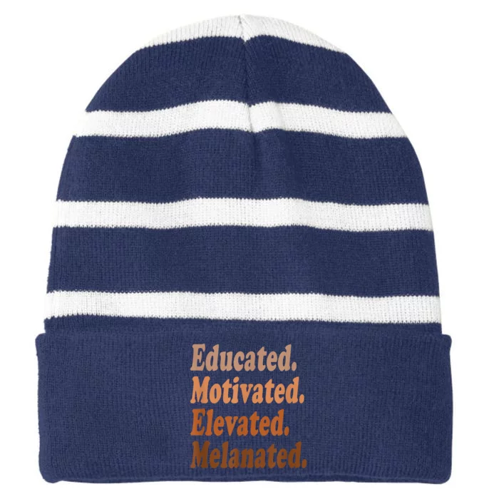 Black History Month Educated Motivated Elevated Melanated Striped Beanie with Solid Band