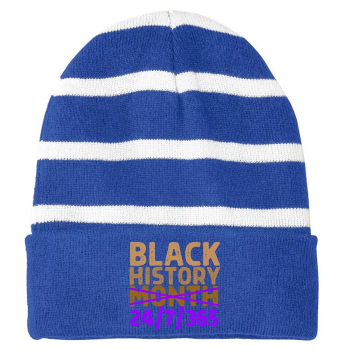 Black History Month 24 7 365 All Year Long Melanin Purple Funny Gift Striped Beanie with Solid Band