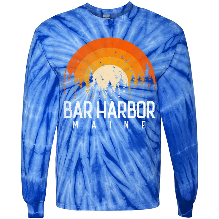 Bar Harbor Maine Me Gift Retro Vintage 70s 80s 90s Gift Tie-Dye Long Sleeve Shirt