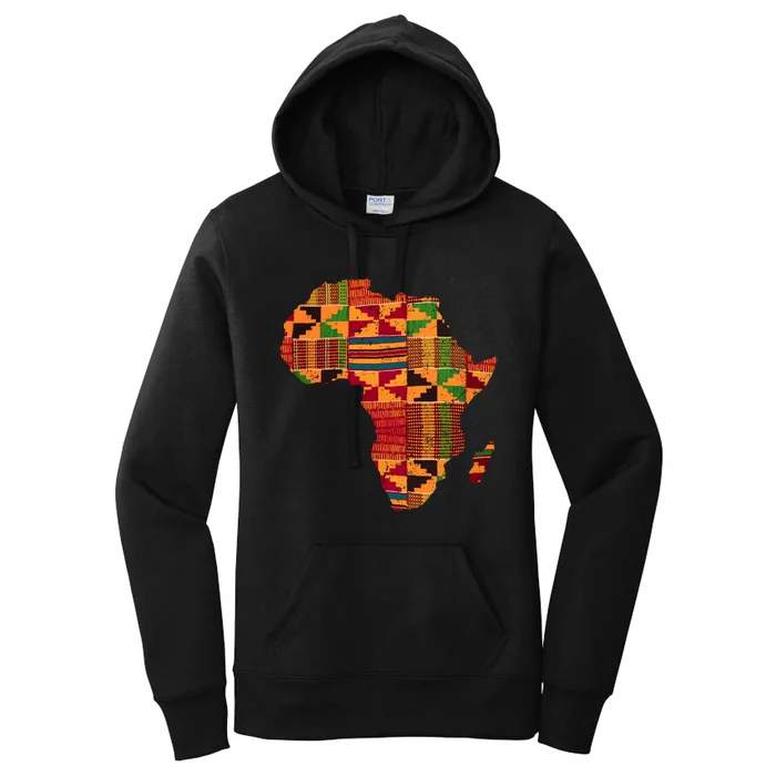 Black History Month Shirts Cool Africa Map Kente Cloth Gift African Lover Women's Pullover Hoodie