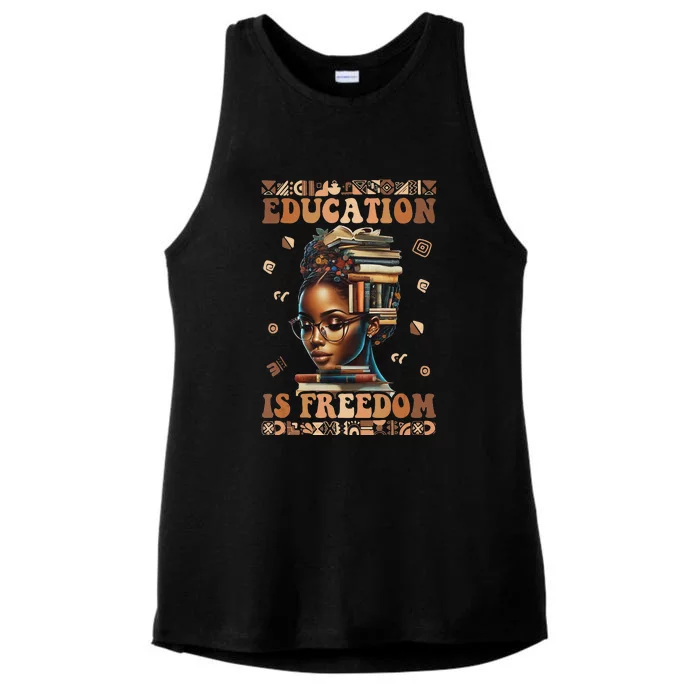 Black History Month Education Is Freedom Teacher Ladies Tri-Blend Wicking Tank