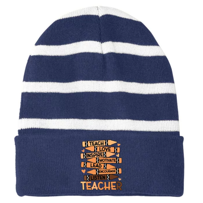 Black History Month Shirts Melanin Prek Preschool Teachers Striped Beanie with Solid Band