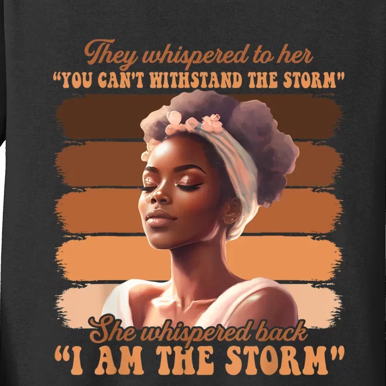 Black History Month African Woman Afro I Am The Storm Kids Long Sleeve Shirt