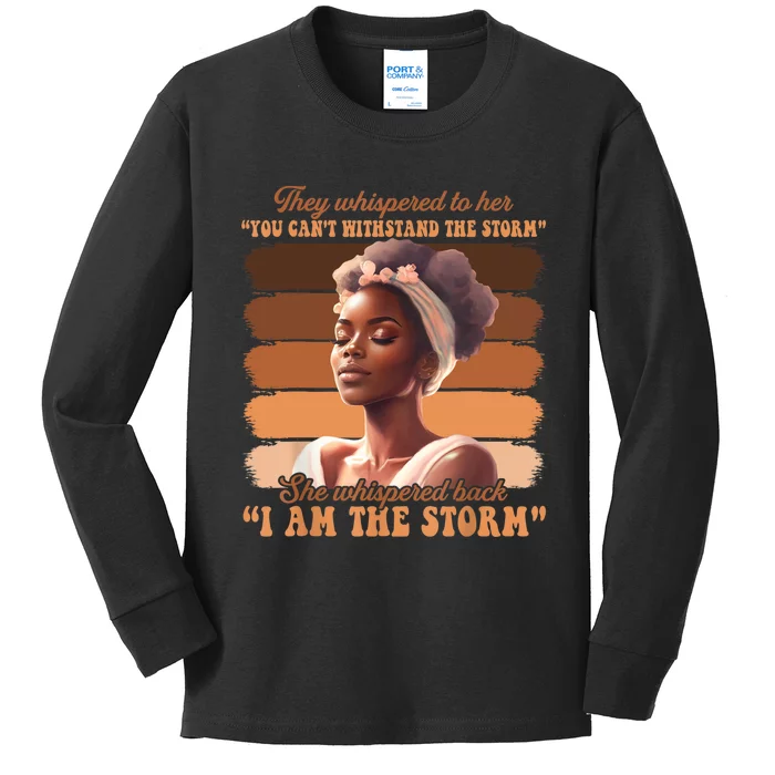 Black History Month African Woman Afro I Am The Storm Kids Long Sleeve Shirt