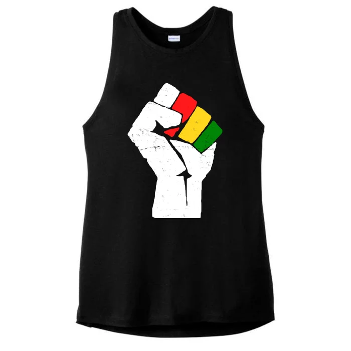 Black History Month Fist African Pride Ladies Tri-Blend Wicking Tank