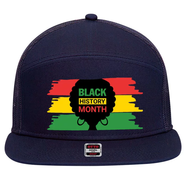 Black History Month Female Afro 7 Panel Mesh Trucker Snapback Hat