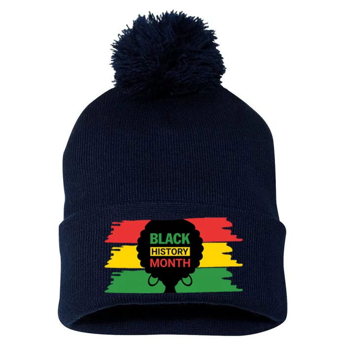 Black History Month Female Afro Pom Pom 12in Knit Beanie