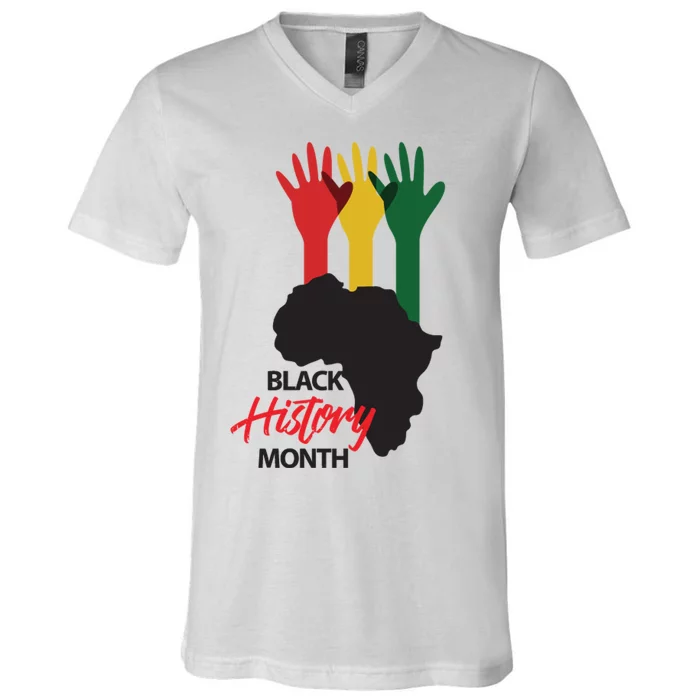 Black History Month Hands Map V-Neck T-Shirt