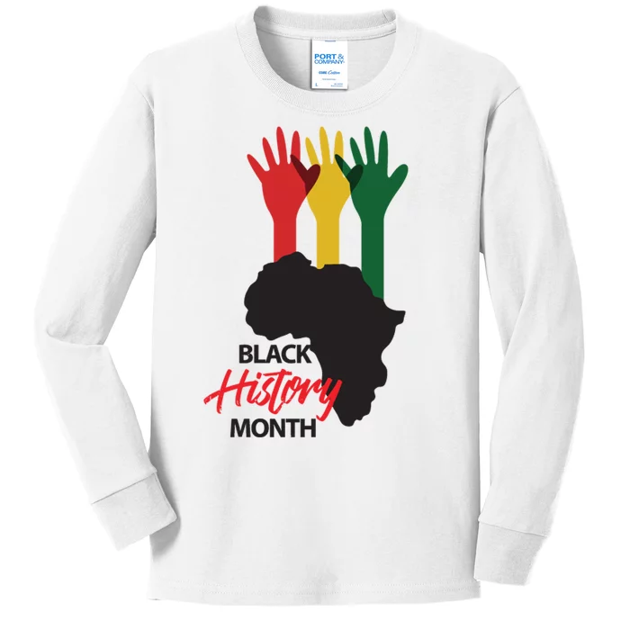 Black History Month Hands Map Kids Long Sleeve Shirt