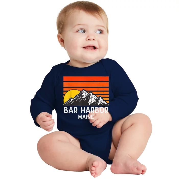 Bar Harbor Maine Usa Retro Vintage Mountain Baby Long Sleeve Bodysuit