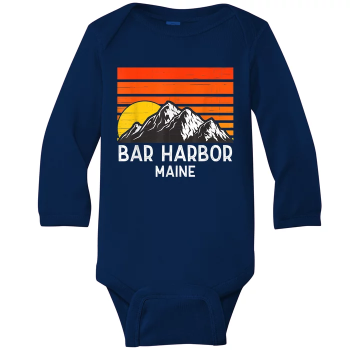 Bar Harbor Maine Usa Retro Vintage Mountain Baby Long Sleeve Bodysuit