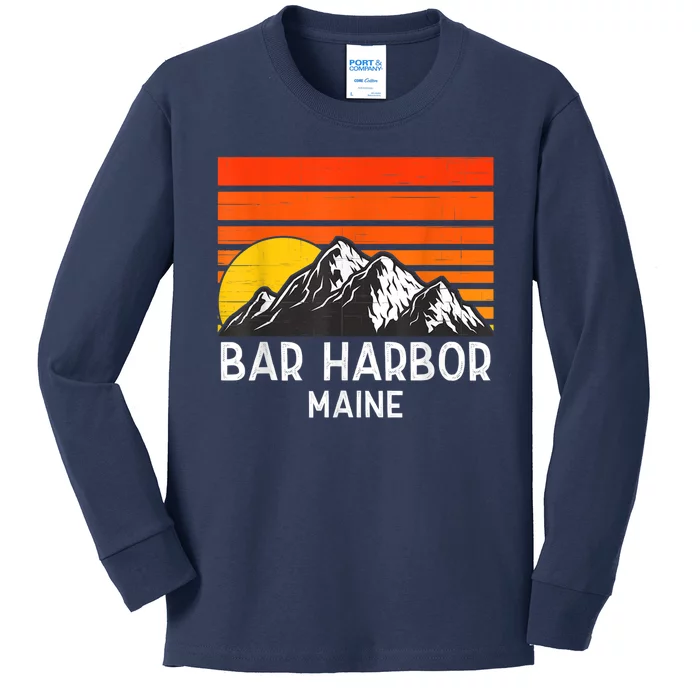 Bar Harbor Maine Usa Retro Vintage Mountain Kids Long Sleeve Shirt