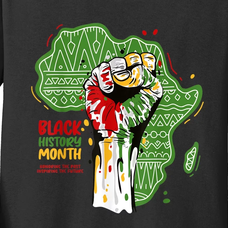 Black History Month Pride Fist Juneteenth Kids Long Sleeve Shirt