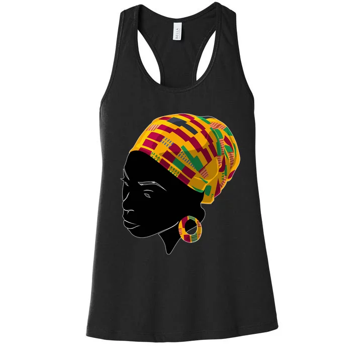 Black History Month Shirts Funny Kente Cloth Head Wrap Gift For African American Women's Racerback Tank