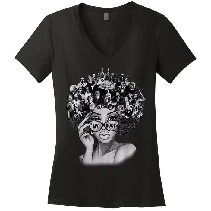 Black History Month Shirt I Love My Roots Back Powerful BLM Women's V-Neck T-Shirt