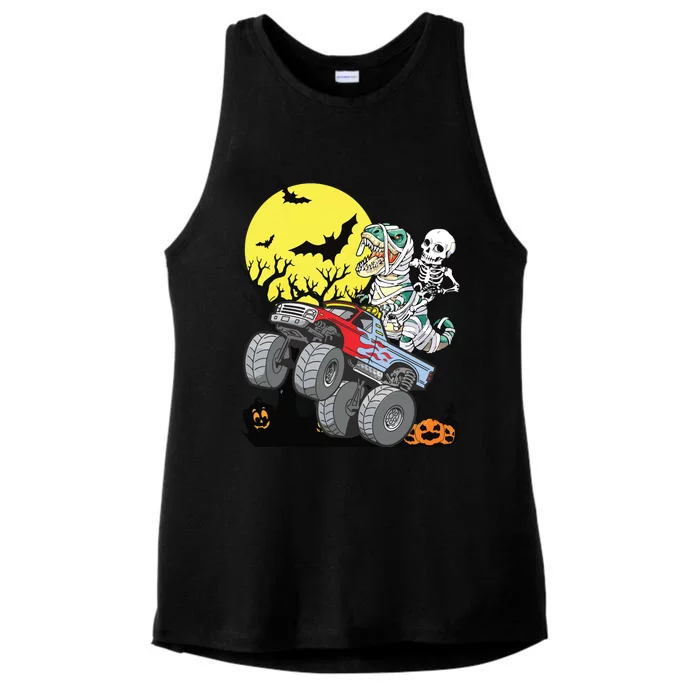 Boy Halloween Monster Truck Pumpkin Mummy Dinosaur T Rex Ladies Tri-Blend Wicking Tank