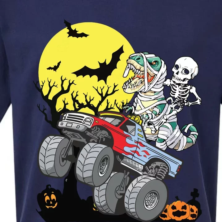 Boy Halloween Monster Truck Pumpkin Mummy Dinosaur T Rex Sueded Cloud Jersey T-Shirt