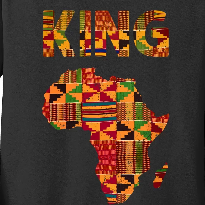 Black History Month Shirts Cool African King Design Kente Cloth Africa Ghana Kids Long Sleeve Shirt