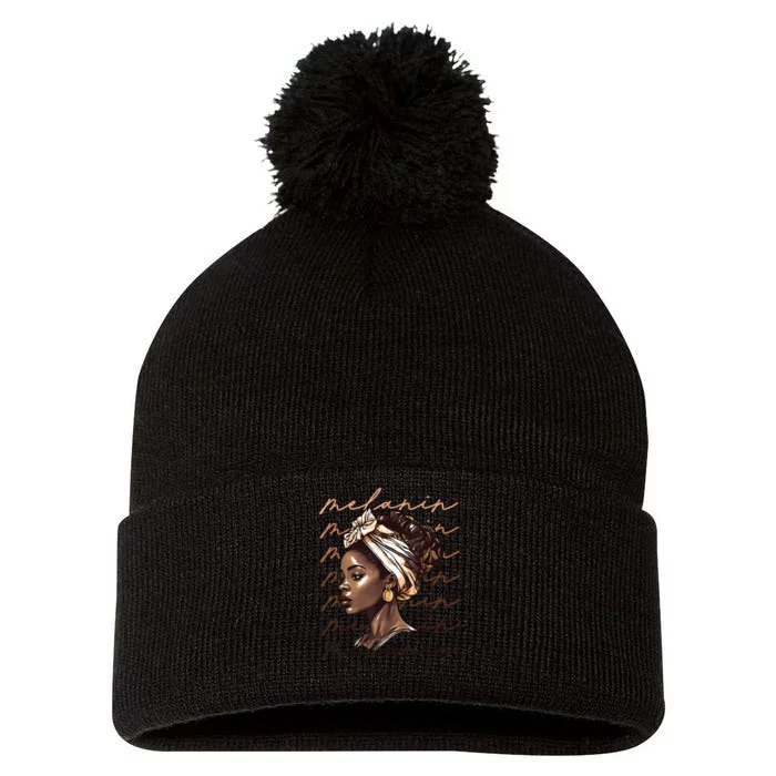 Black History Month African American Black Melanin Queen Pom Pom 12in Knit Beanie