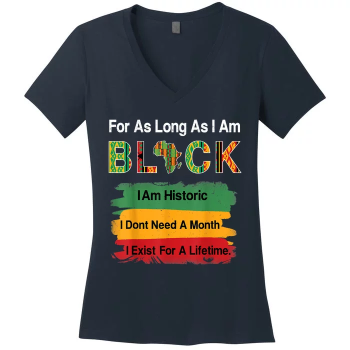 Black History Month Africa Map Kente Cloth Women's V-Neck T-Shirt