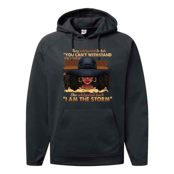 Black History Month African Woman Afro I Am The Storm Performance Fleece Hoodie