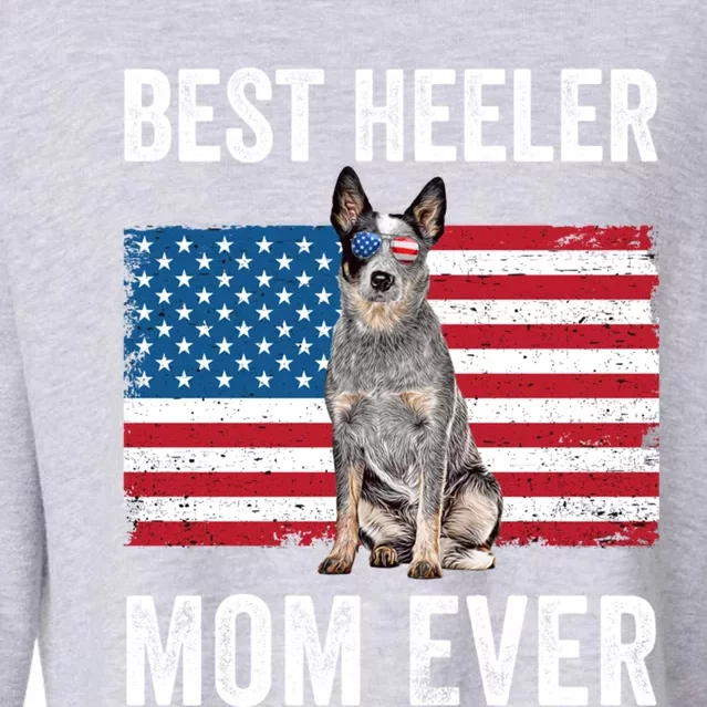 Blue Heeler Mom Australian Cattle Dog Lover American Flag Funny Gift Cropped Pullover Crew