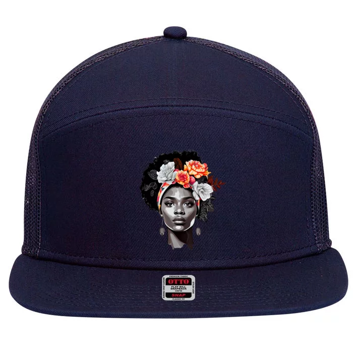 Black History Month Girl African Woman Afro America 7 Panel Mesh Trucker Snapback Hat