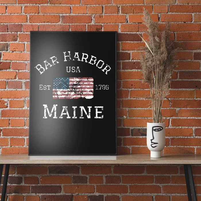 Bar Harbor Maine Usa American Flag Established Me Vintage Poster