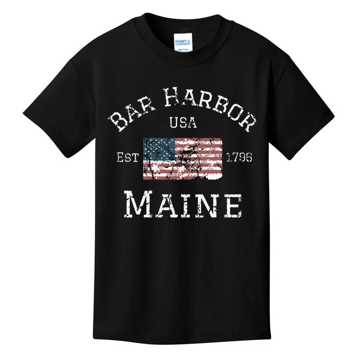 Bar Harbor Maine Usa American Flag Established Me Vintage Kids T-Shirt