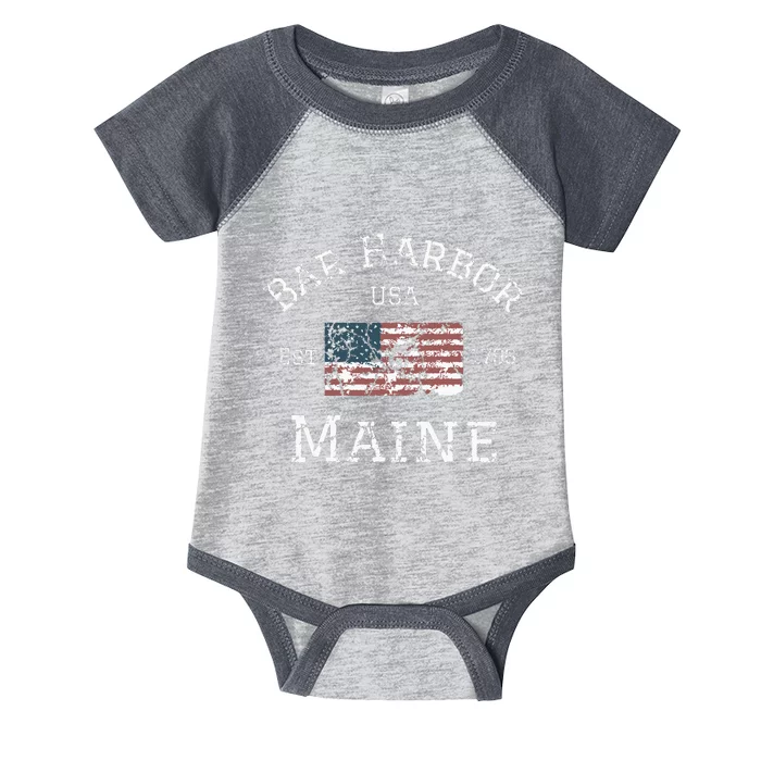 Bar Harbor Maine Usa American Flag Established Me Vintage Infant Baby Jersey Bodysuit