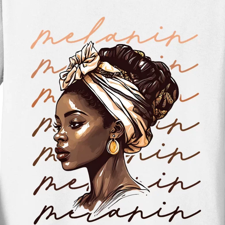 Black History Month African American Black Melanin Queen Kids Long Sleeve Shirt