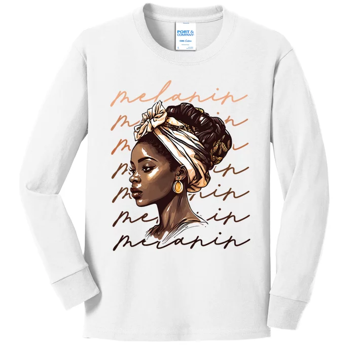 Black History Month African American Black Melanin Queen Kids Long Sleeve Shirt