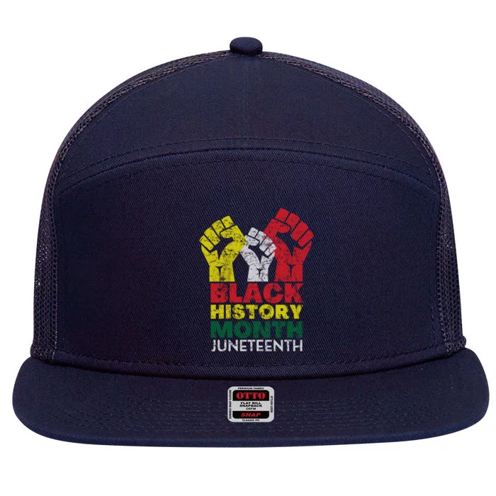 Black History Month And Junenth Pride Fists Cool Gift 7 Panel Mesh Trucker Snapback Hat