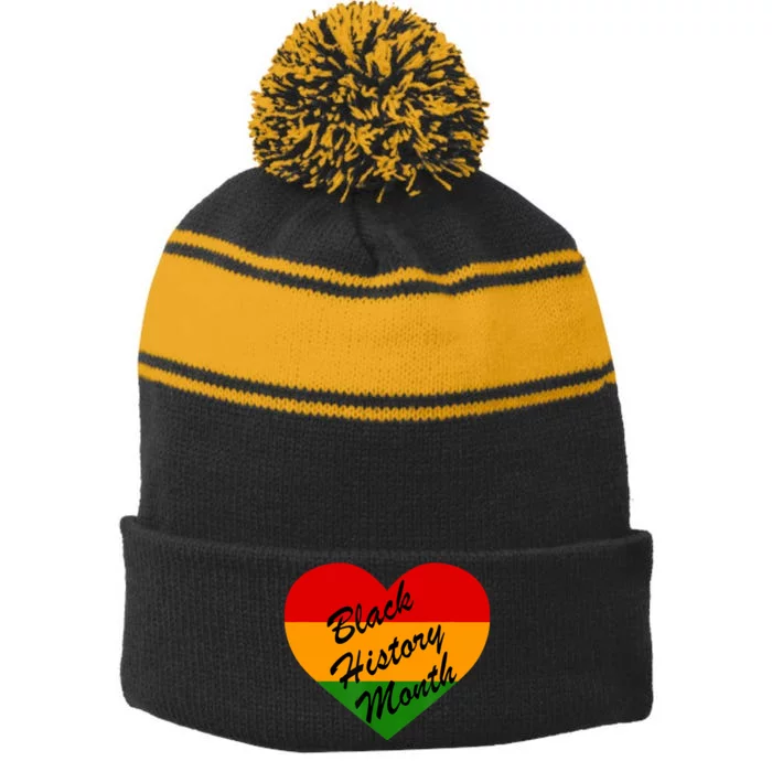 Black History Month Heart Love Stripe Pom Pom Beanie