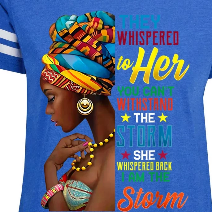 Black History Month African Woman Afro I Am The Storm Enza Ladies Jersey Football T-Shirt