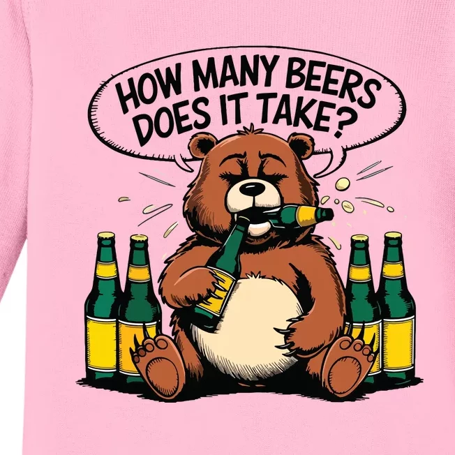 Bear How Many Beers Does It Take Baby Long Sleeve Bodysuit