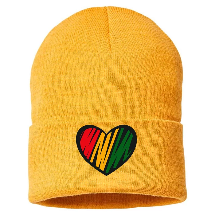 Black History Month Red Gold & Green Heart Sustainable Knit Beanie