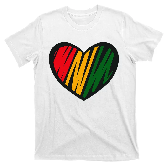 Black History Month Red Gold & Green Heart T-Shirt